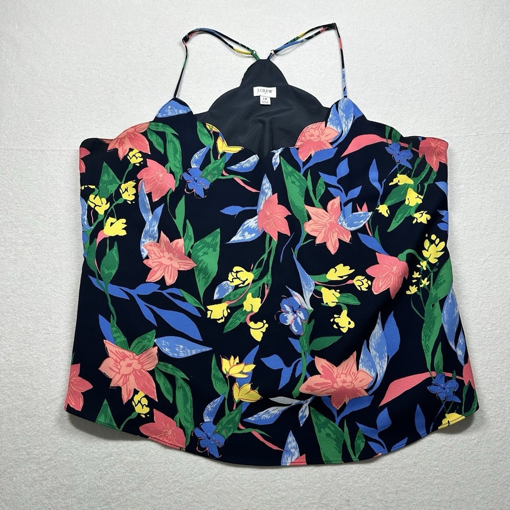 J.Crew Floral Halter Tank Top Size 18 Scalloped Trim Colorful Sleeveless Blouse